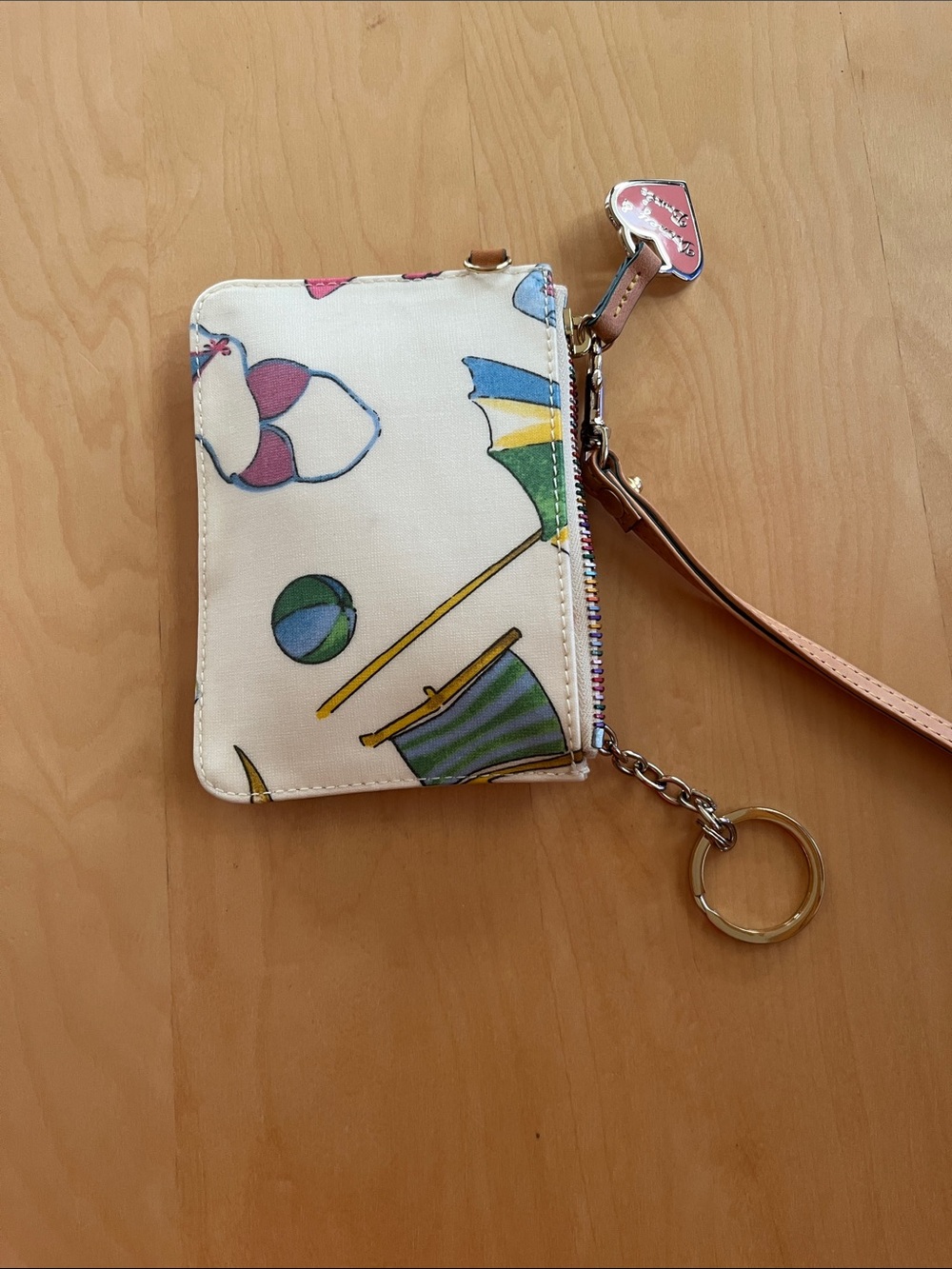 Dooney & Bourke Cream Wallet with Pink and Blue Motif and Heart Charm - Picture 5 of 11